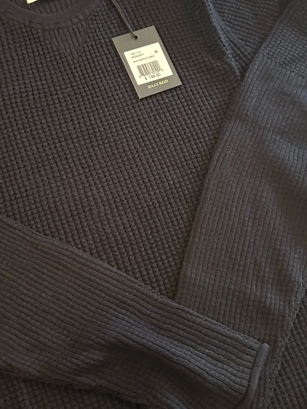 Billy Reid Navy Waffle-Knit Crewneck Sweater